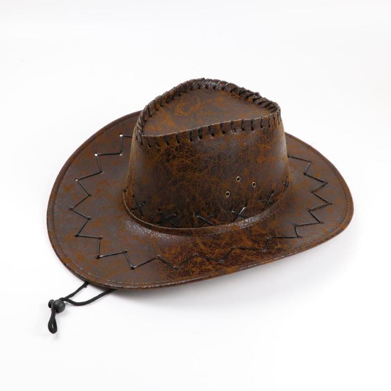 

Cowboy hat with visor imitation leather get old Retro Shade caps summer and spring outdoor high quality man cowboy, Black