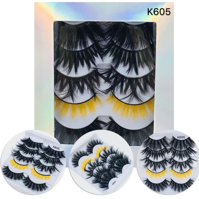 

5 Pairs Mixed Color 5D Mink Hair False Eyelashes Natural Long Wispies Flfuffy Fake Lashes Handmade Eye Extension Makeup Tools