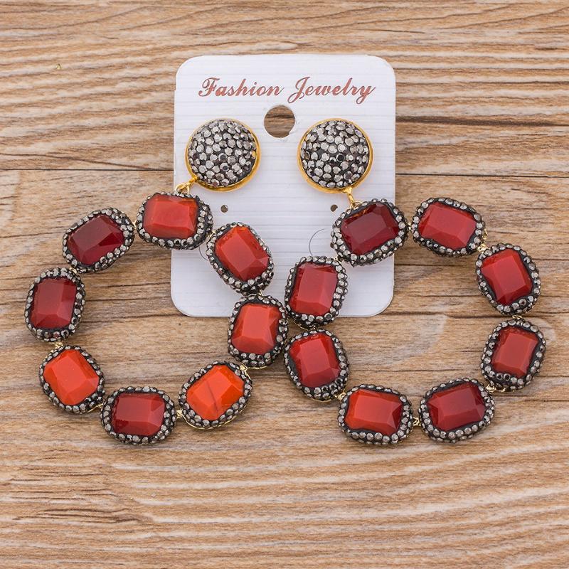

New Arrival Fashion Petal Round Big Geometric Drop earrings For Women Girls Hanging Dangle CZ Red Earrings Modern Jewelry Gift