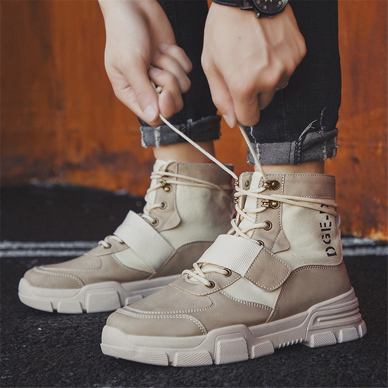 

2020 Men Fashion Boots Men Lightweight Casual Outdoor Tactical Boots Durable Breathable High Quality Backpacking, Beige