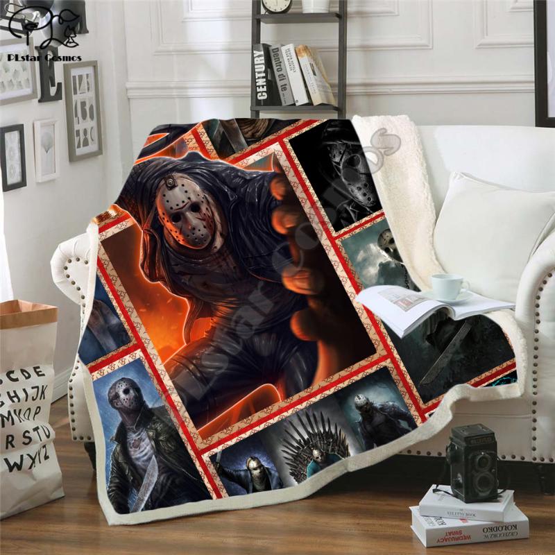 

Blankets Est Horror Movie Jason Voorhees Character Chucky Blanket Gothic Sherpa Fleece Wearable Throw Microfiber Bedding