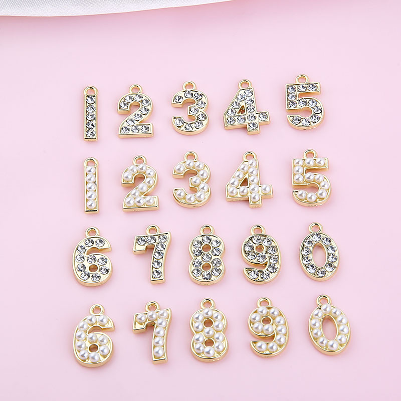

10pcs/pack Rhinestone Pearl Number 0-9 Charms pendant Jewelry Earring Bracelets DIY Charms for Jewelry Making