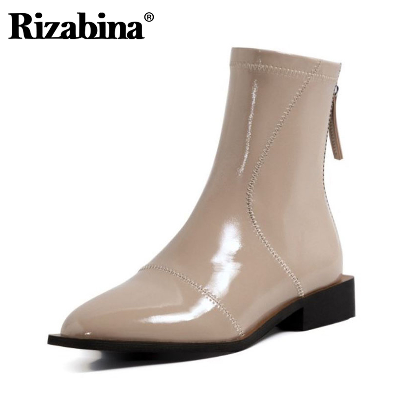 

Rizabina Women Ankle Boots Flats Square Toe Zipper Shoes Winter Warm Boots Fashion Women Party Footwear Size 34-40, Black