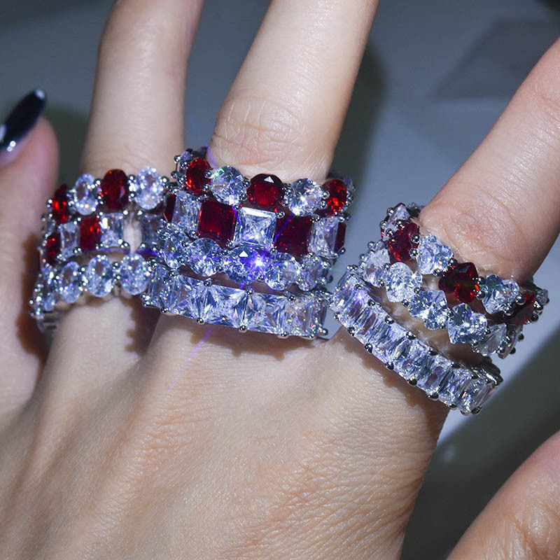 

Luxury Dazzling Cubic Zirconia Ring White Red Heart Crystal Cocktail Party Women's Ring Bridal Wedding Engagement Jewelry
