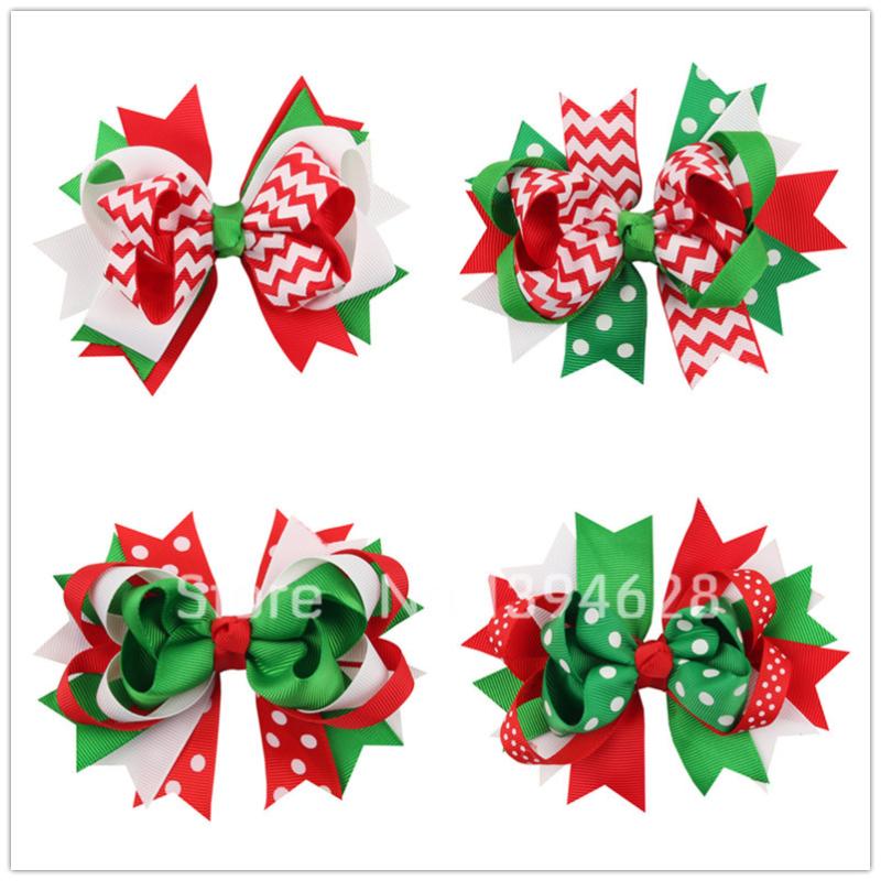 

20pcs /lot 11cm Kids Girl's Stacked Boutique Bows With 6cm Hair Clip,Grosgrain Ribbon Christmas Bows For Girls Hair Accessories