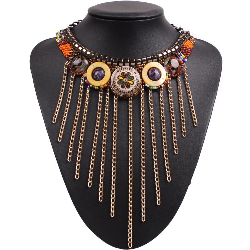 

New Design Fashion Metal Black Chain Tassel Vintage Tibetan Chunky Statement Bib Choker Necklace Collar for Women Jewelry