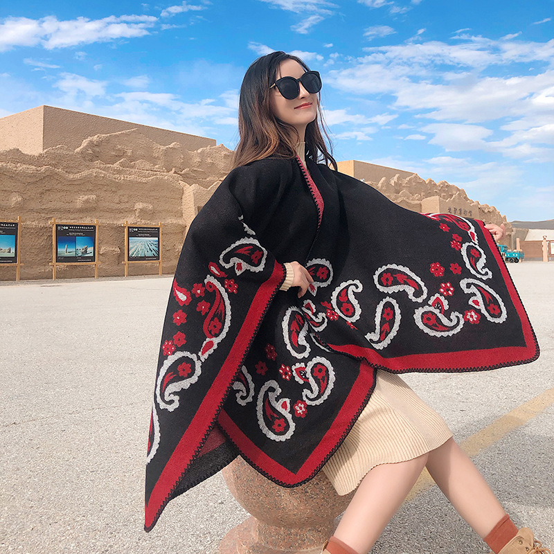 

Dual-Purpose Women'S Autumn Winter Warm Summer Scarf Travel Shawl Thickened Wild Big Cloak Korean Version Bufanda Wraps