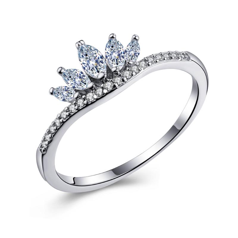 

Hainon Silver Color Crown Rings for women Hot Sale New Jewelry Special Luxury Princess Cut White Cubic Zircon Engagement Ring