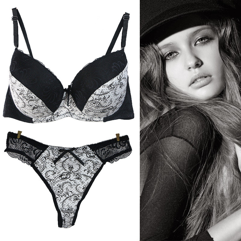

Large Size 32 34 36 38 40 C D DD E F Cup Women Sexy Push Up khaki Floral Bra Sets lace Cotton Bra Panty Sets wife girl Underwear, Random colors