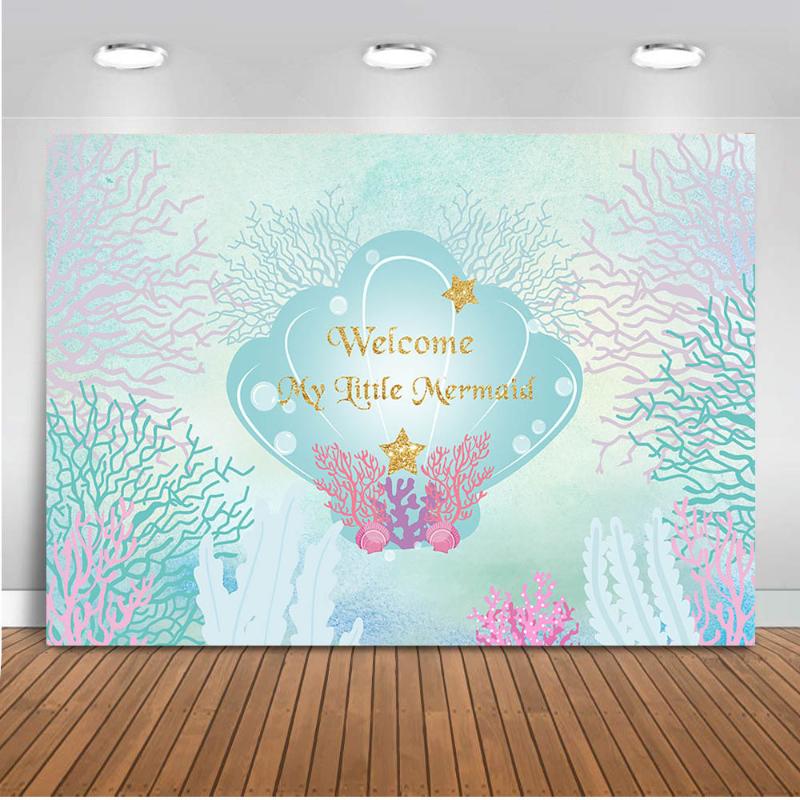 

Mermaid Backdrop Happy Birthday Theme Party Decoration Banner Under the Sea Background for Photography Photo Studio Video Prop