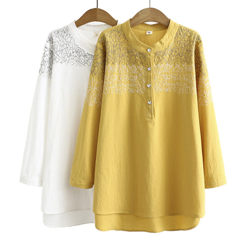 

XUXI Plus Size Women Clothing Tops Autumn 2020 New Loose Casual Embroidery Shirts Fashion Streetwear Long Sleeve FZ2566, White