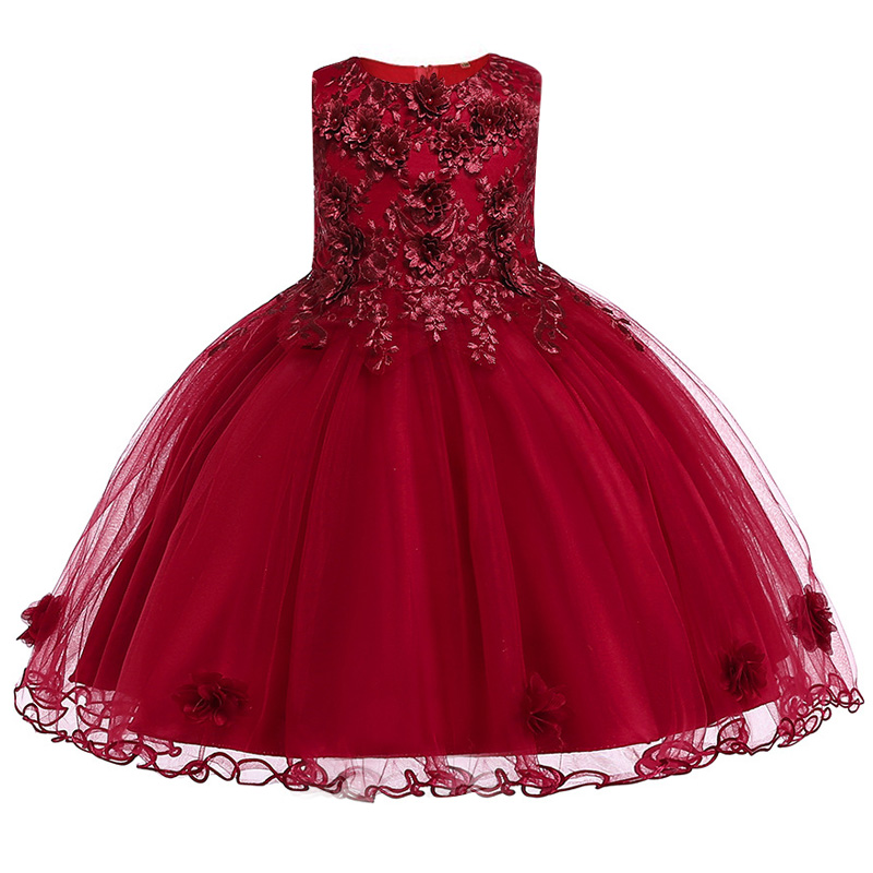 

New Very Sweet Flower Girl dress For Summer party princess dress of Bow Embroidery sleeveless birthday dress for Grils Clothes, As picture