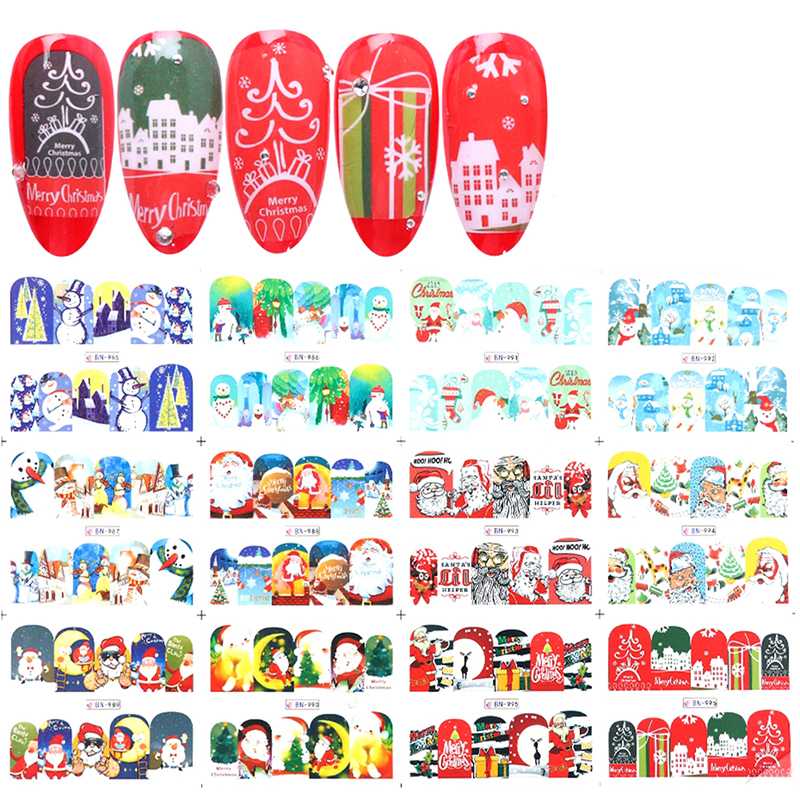 

12Style/Sheet Santa Claus Elk Snowman New Year Christmas Nail Stickers Transfer Decal Xmas Cartoon Manicure Tool, N6
