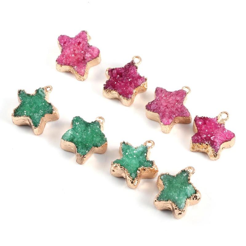 

1pcs Natural Stone Charms Pendants Agates Crystal Pentagram Gold-plated for Jewelry Making Necklace Earrings 16x19x9mm