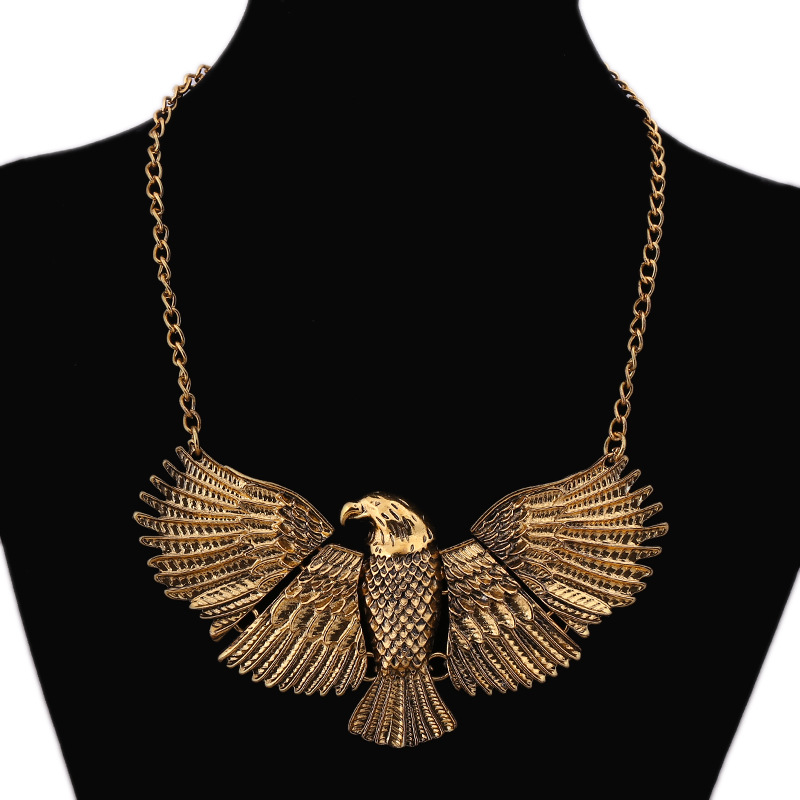 

LZHLQ Vintage Ethnic Big Eagle Necklace Statement Women Jewelry Gold Colour 2020 Personality Bohemia Style Necklaces Pendants, Silver