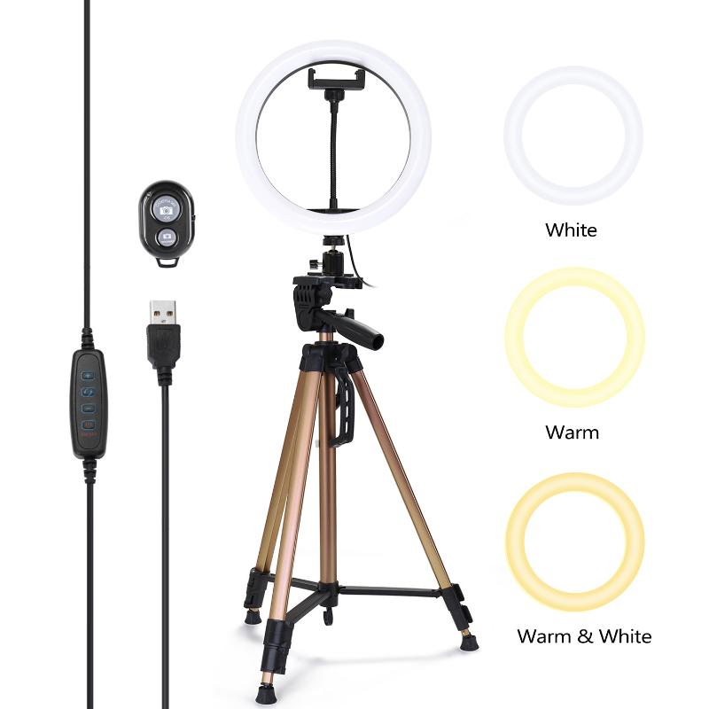 

10" Dimmable LED Selfie Round Light with Phone Clip Brightness Adjustable Lamp for Live Broadcast Selfie Photography Video