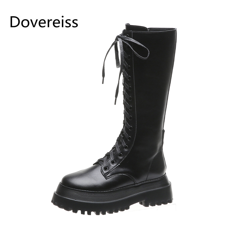 

Dovereiss Fashion Women's Shoes winter Sexy Round toe consice zipper lace up boots Knee high boots Matin 35-40, Black