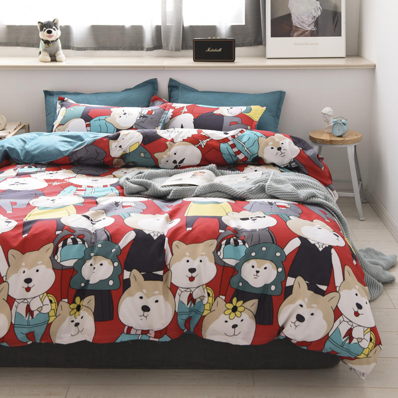 

Dog Printed Bed Linens King Size Bedding Set Kids Bedclothes Simple Style Duvet Cover Flat Bed Sheet Double Bedding Sets, Type 16