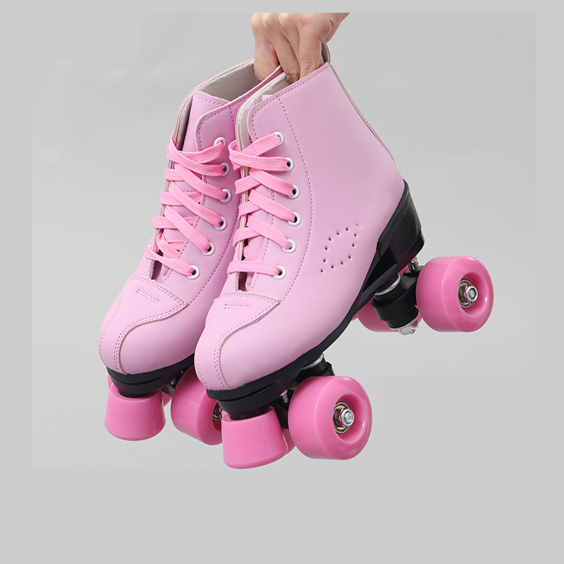 

Roller Skates Double Line Skates Women Men Adult Two Line Skate Shoes Patines With PU 4 Wheels Patins Pink, Black