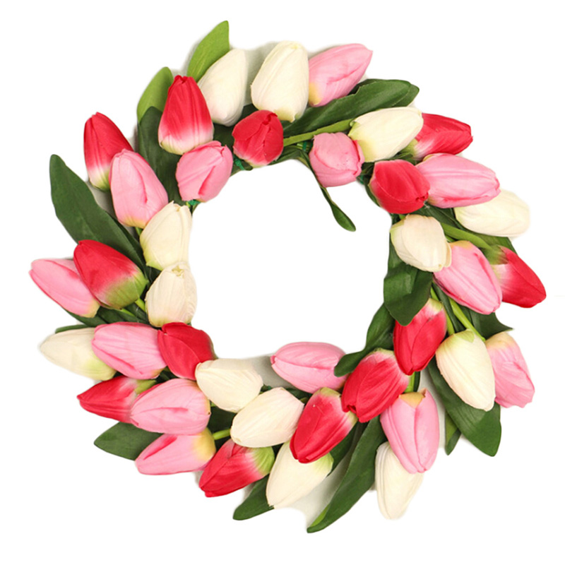 

Artificial Tulip Flower Wreaths Home Front Door Window Hanging Garlanf for Party Event Wedding Decoration Thanks Giving Decor, A1