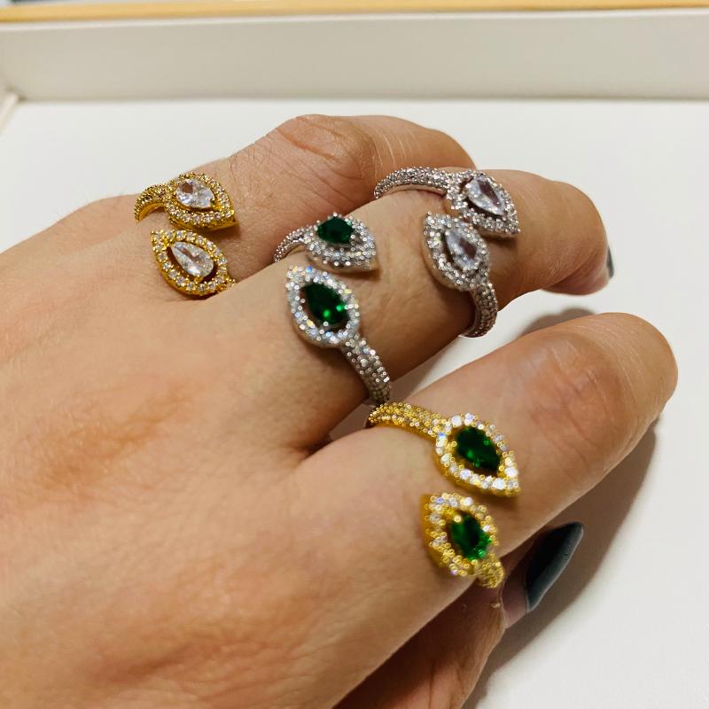 

Trendy Women's Green Color water drop Design Full Finger Luxury Cubic Zircon Wedding Engagement Party Wrap Ring Jewelry HXR002