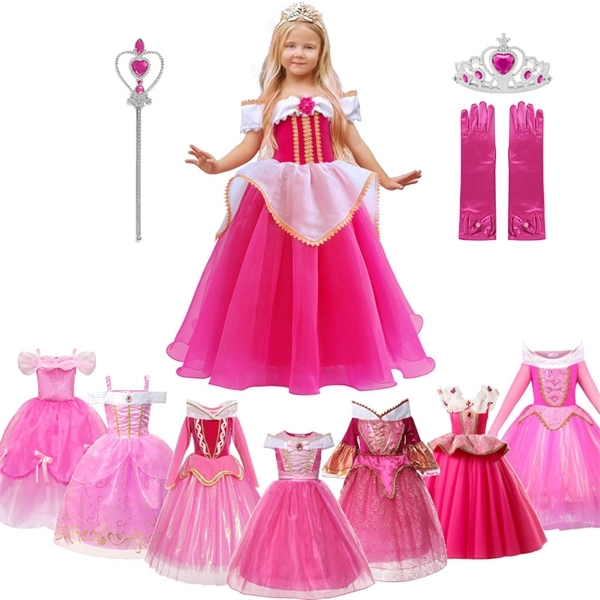 

MUABABY Girls Aurora Princess Costume Children Drop Shoulder Sleeping Beauty Pageant Party Gown Halloween Fancy Dress Up Clothes 0922, Aurora dress 10