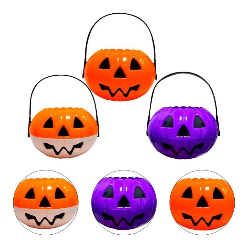 

3pcs Halloween Portable Pumpkin Bucket Halloween Decorative Props Purple Orange
