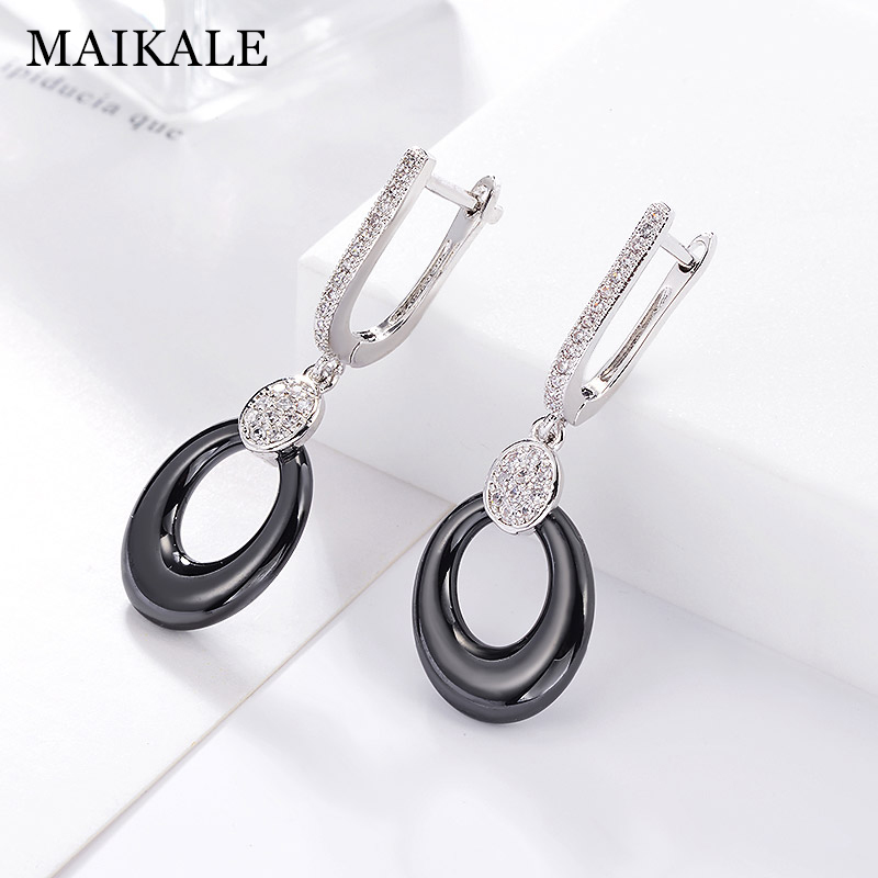 

Dangle & Chandelier MAIKALE Classic Round Drop Earrings Small Cubic Zirconia Plated Gold Silver Color Korean For Women Send Friend Gift