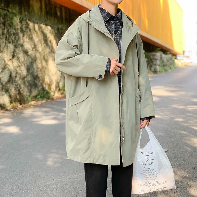 

M-XXL Long Trench Coat Jacket Men Autumn Spring Black Hip Hop Japanese Coats Streetwear Men's Hooded Casual Jackets Overcoats, Black trench mens