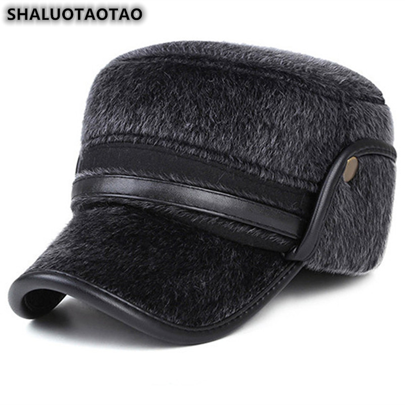 

SHALUOTAOTAO Adjustable Size Thicken Thermal Hats For Men Winter Fashion Warm Earmuffs Flat Cap Leisure Sports Dad Hat, Black