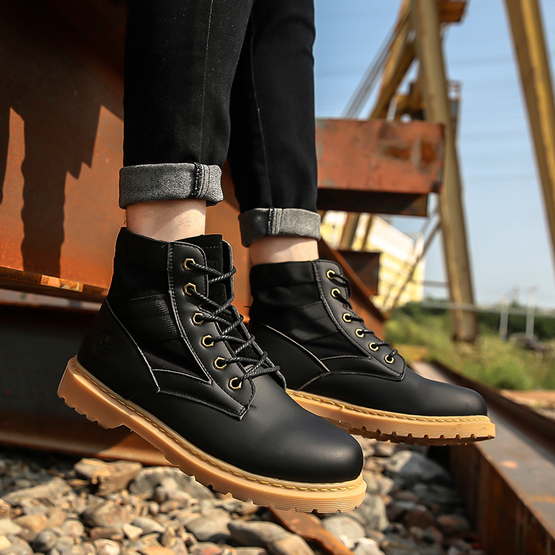 

Fashion New Winter Men's Leisure Boots Front Lace-Up Casual Ankle Boots Winter Sport Men Shoes Waterproof Men Sneakers, Black