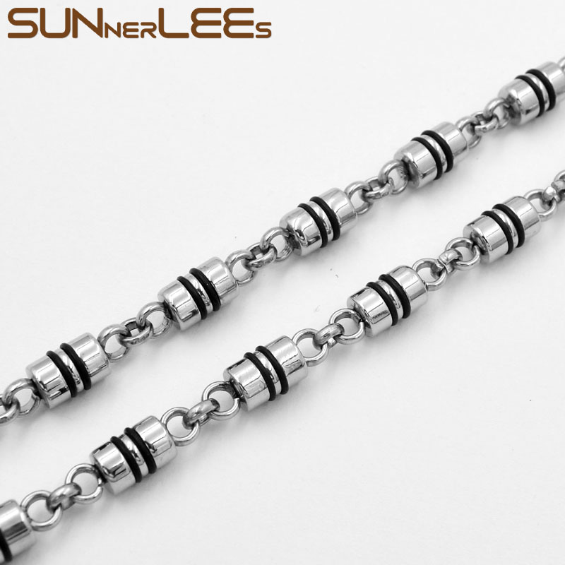 

SUNNERLEES 316L Stainless Steel Necklace 6mm Geometric Link Chain Silver Color Black Silicone Men Women Jewelry Gift SC170 N