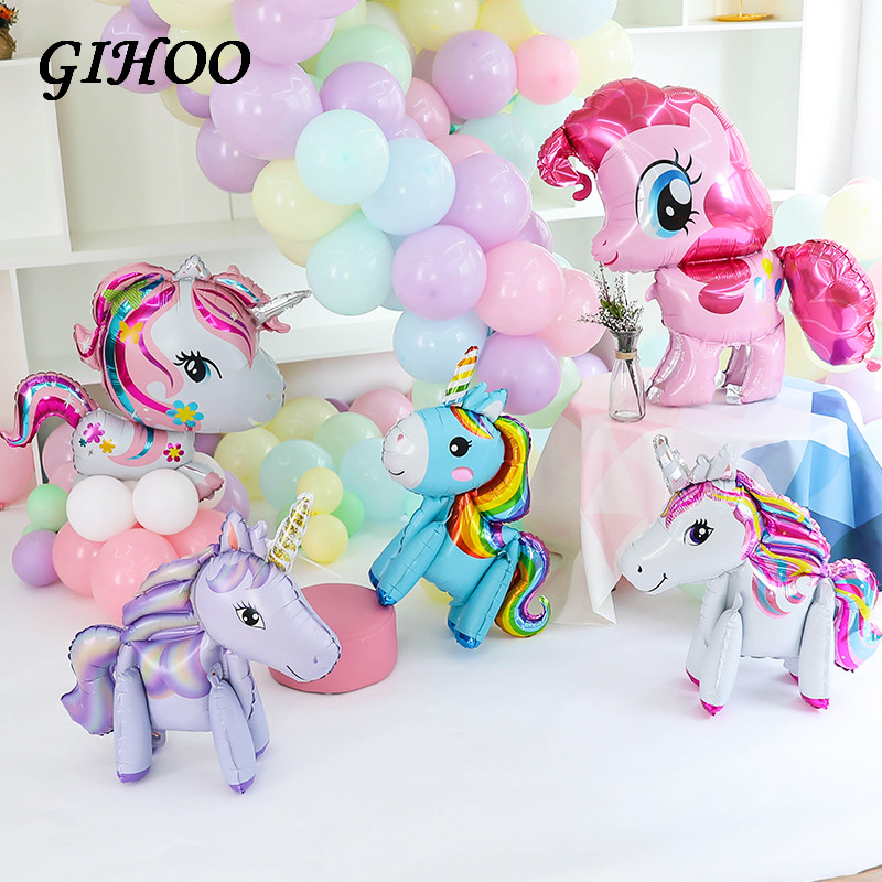 

1pc 3D DIY CuteRainbow Foil Balloons Pink Blue Purple Stand Balloons Wedding Birthday Party Decor Kids Toys