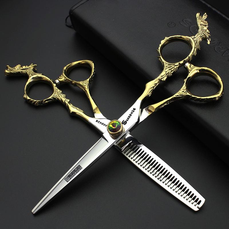 

Sharonds 6 Inch Jinlong Handle Professional Hairdresser Scissors Cutting Tool Japan 440c Salon Scissors Set Free Shipping