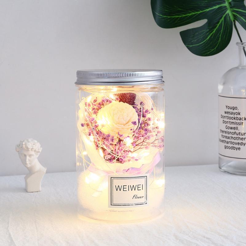 

Gypsophila Dried Flowers Bouquet Star Lights Glass Ornaments Creative Wishing Bottle Valentine'S Day New Year Gift Home Decorate, Blue