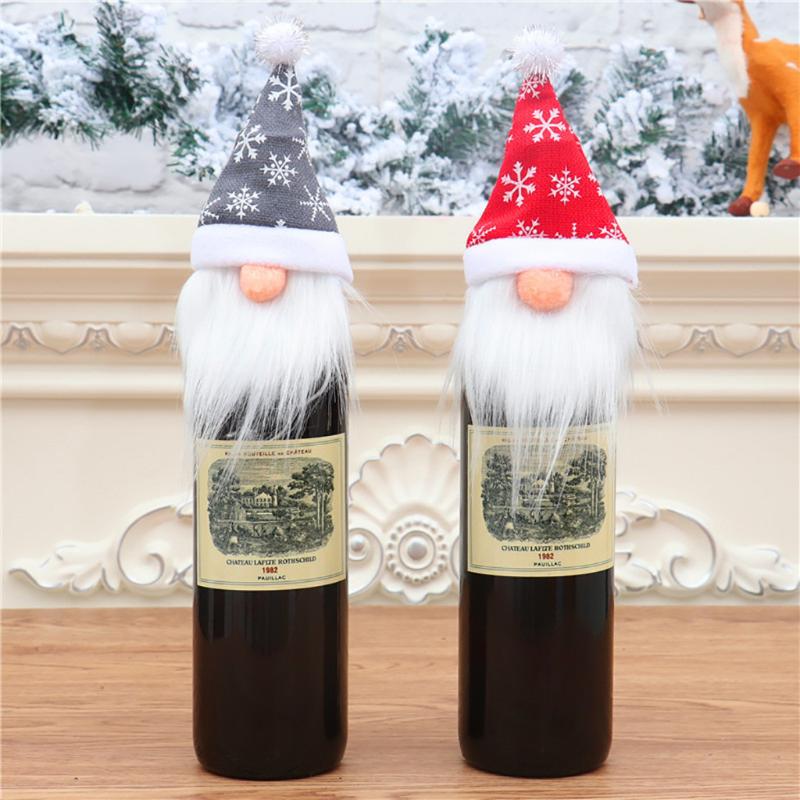 

Christmas Wine Bottle Decor Santa Claus Snowman Bottle Cover Clothes Kitchen Decoration for New Year Dinner Gift Bag Dress Up