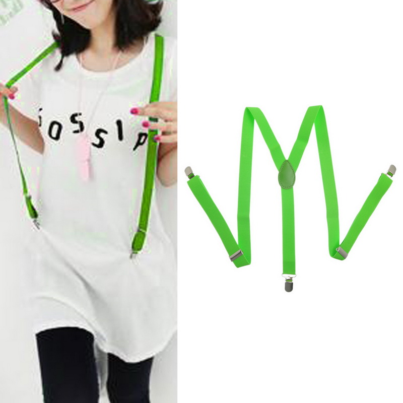 

NIBESSER Men Women Clip-on Elastic Suspenders Y-Shape Adjustable Braces Candy Color Solid Suspenders Fashion Clothes Collocation