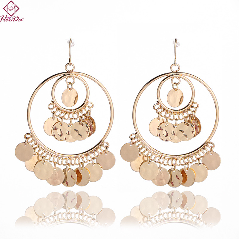 

Heeda 2020 Korean Fashion Sequins Earrings Alloy Tassel Round Eardrop Lady Graceful Joker Ear Accessories Unique Trendy Brincos