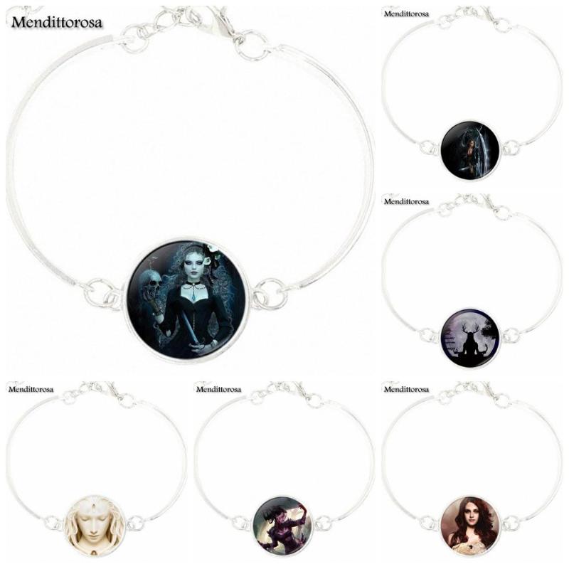 

EJ Glaze Pagan Vampire For Woman Vintage Statement Christmas Jewelry Color With Glasss Cabochon Bracelet Bangle