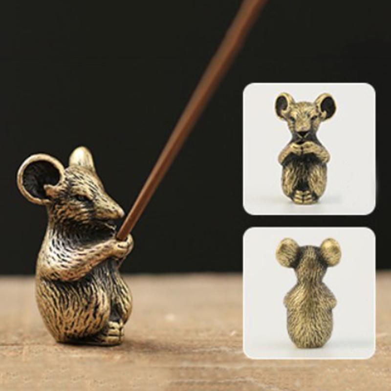 

Brass Stick Incense Holder Pocketable Lucky Charm Mini Zodiac Animal Statue Chinese Fengshui Decor Home Office Hotel