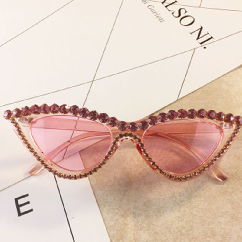 

fashion cat eye sunglasses women men small vintage sun glasses with rhinestones design travel frame glasses UV400