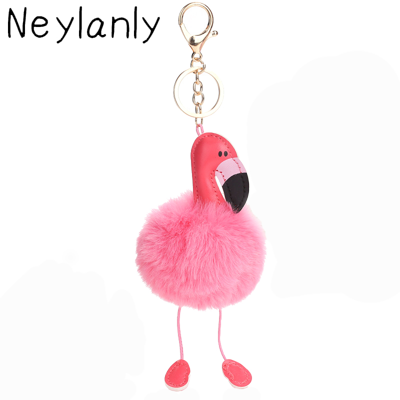 

Fashion Women Bag Pink Flamingo Key Chain Ring Nice Purse Keychain Key Holder Charm Handbag Car Pendant Accessories Girl Gift