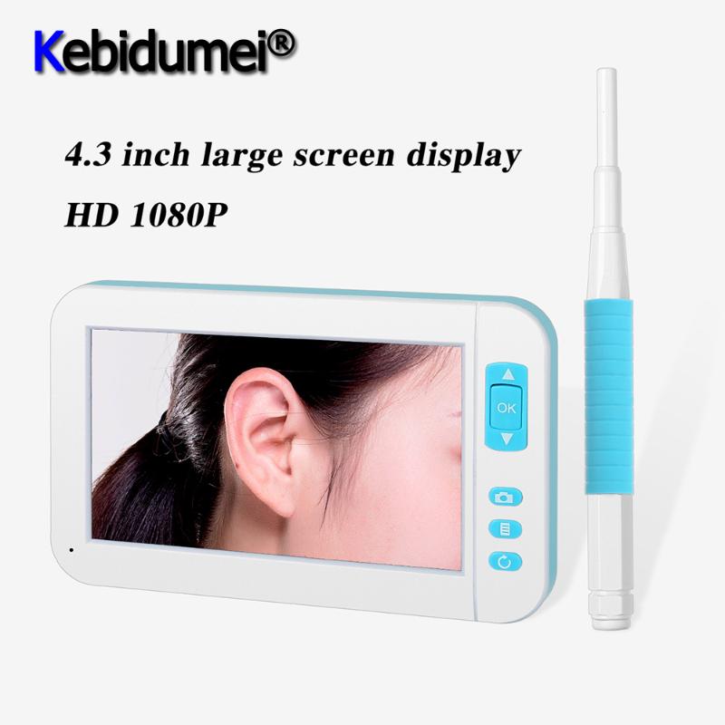 

Kebidumei Mini Ear Spoon With 4.3 Inch Screen Display Otoscope HD 1080P 3.9mm Diameter Lens 6pcs LED Lights
