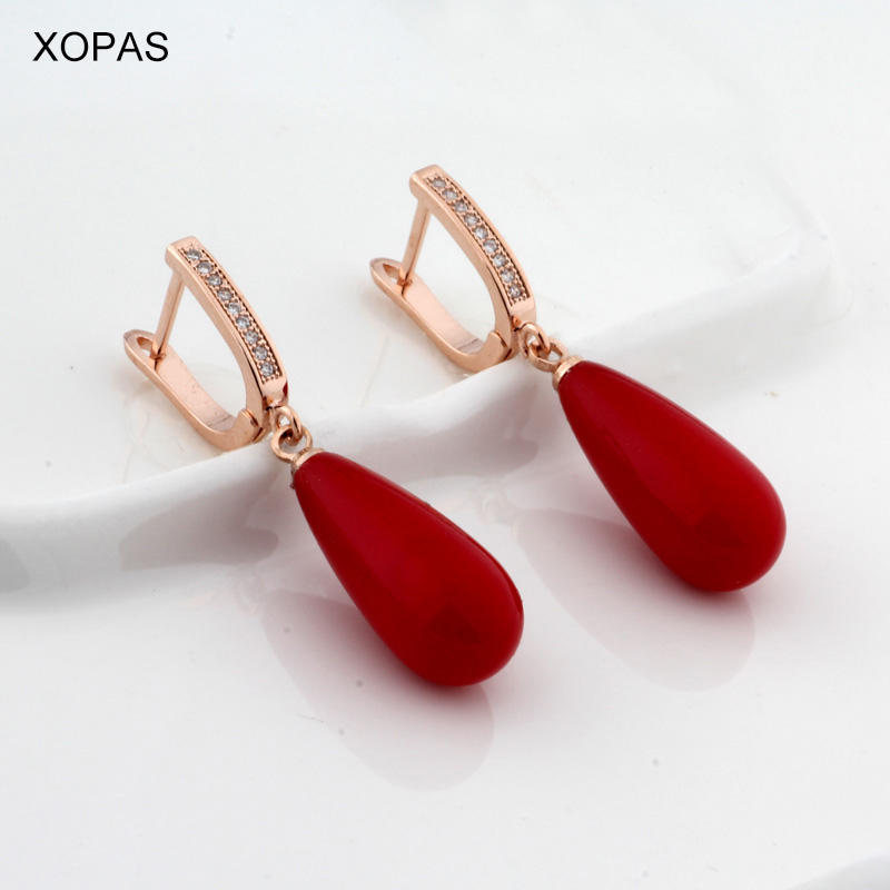 

Long Water Drop Pearl Earrings Cubic Zirconia Plated 585 Rose Gold Color Drop Earrings For Women Gifts