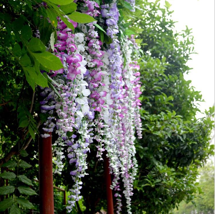

Upscale Artificial Silk Flower Vine Home Decor Simulation Wisteria Garland Craft Ornament For Wedding Party Decorations Free Shi, Blue