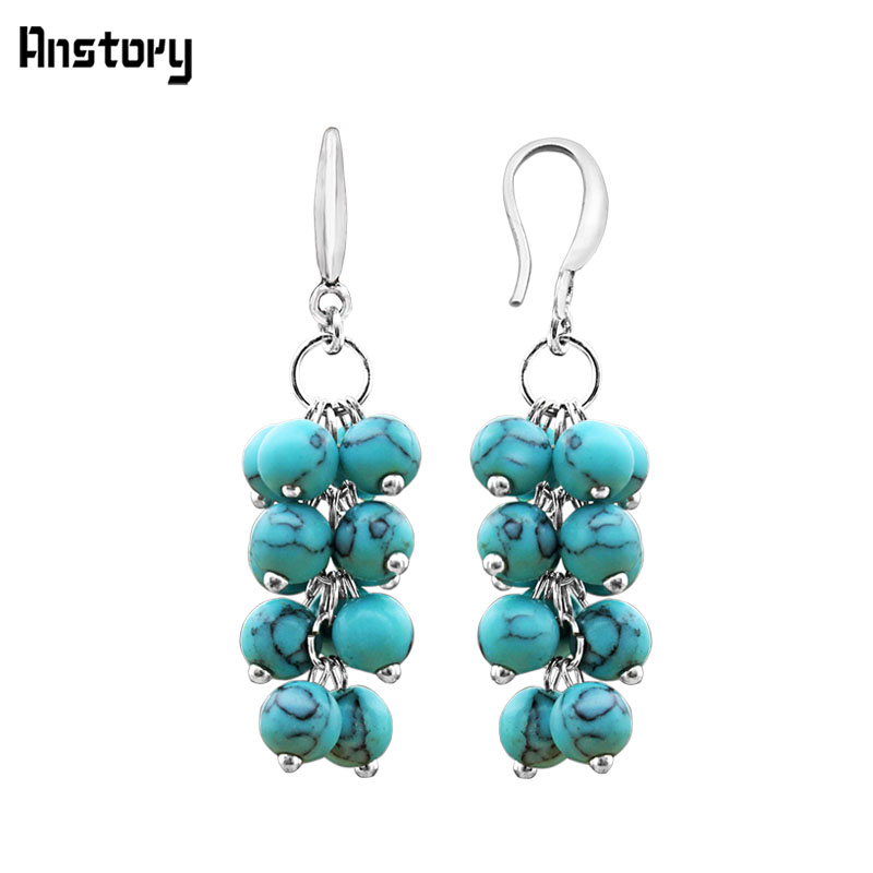 

Anstory Handmade Cluster Synthetic Turquoises Earrings Antique Silver Plated Fashion Jewelry TE266