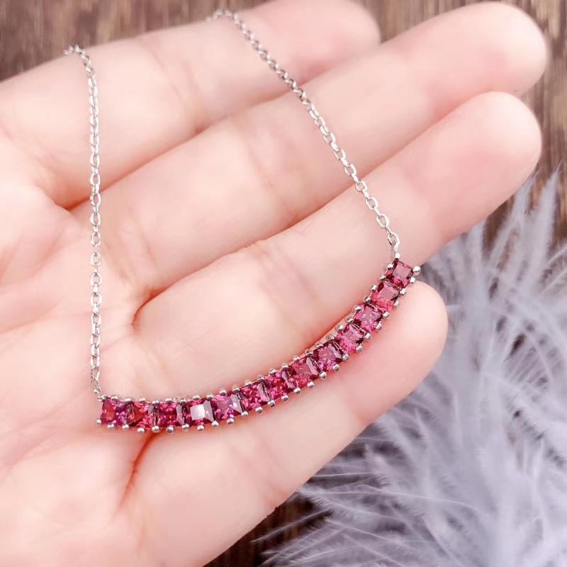 

CoLife Jewelry Fashion Garnet Necklace for Daily Wear 3mm Natural VVS Garnet Silver Necklace 925 Silver Jewelry
