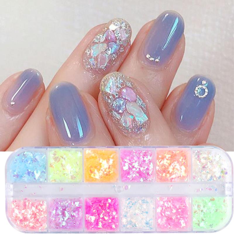 

Irregular Aurora Sequins For Nail Iridescent Sparkly Flakes Nail Art Decorations Fluorescence Glitter 12 Case Manicure LESP