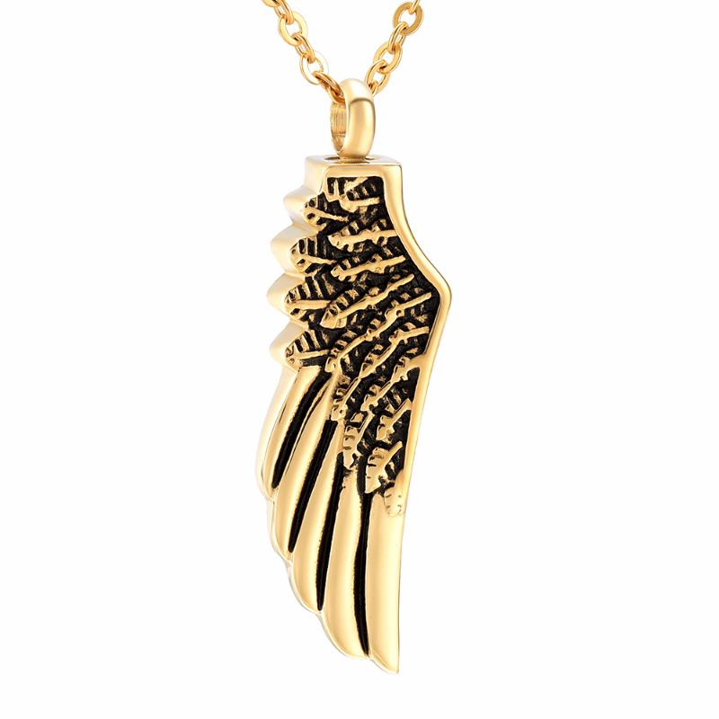

IJD8532 Gold Half Wing Stainless Steel Pet Loss Memorial Cremation Necklace for Ashes Urn Keepsake Pendant Jewelry