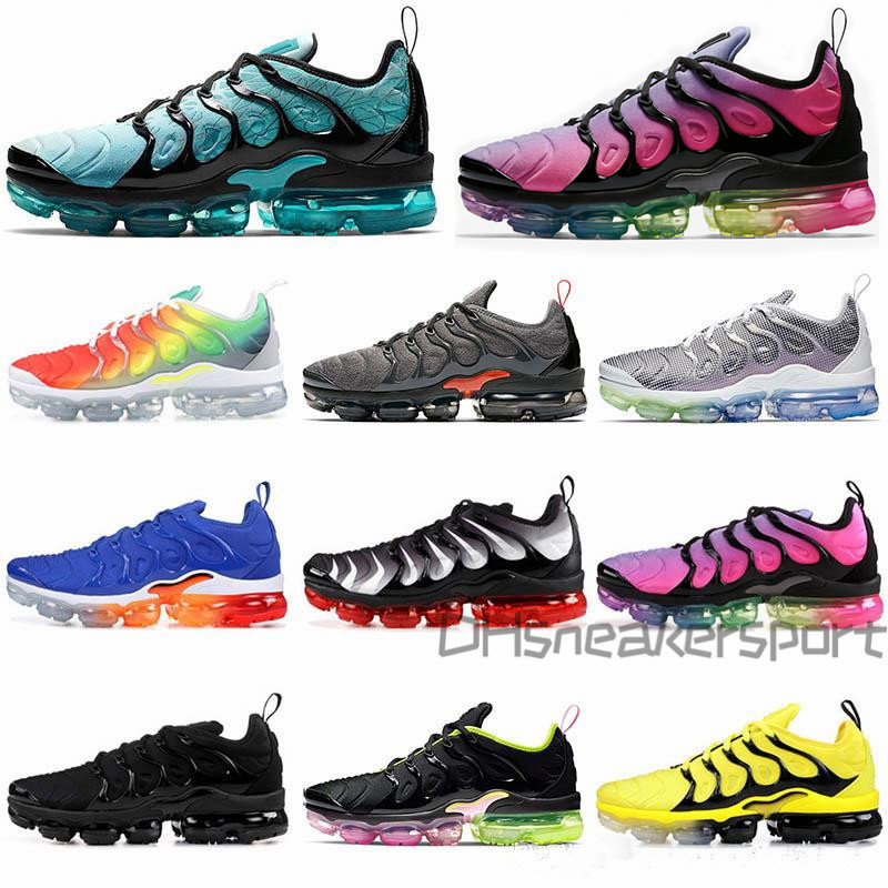 

2020 Men Shoes TN Plus Running Shoes Breathable Air Cusion Desinger Sneaker Be True Grape Triple Black Ainbow women Trainers Sports Shoe, Color 27